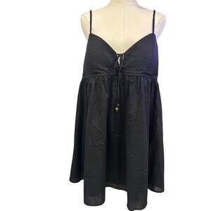 Black Babydoll Mini Dress NWT Open Back Tie Front Boho Lined LG No Boundaries